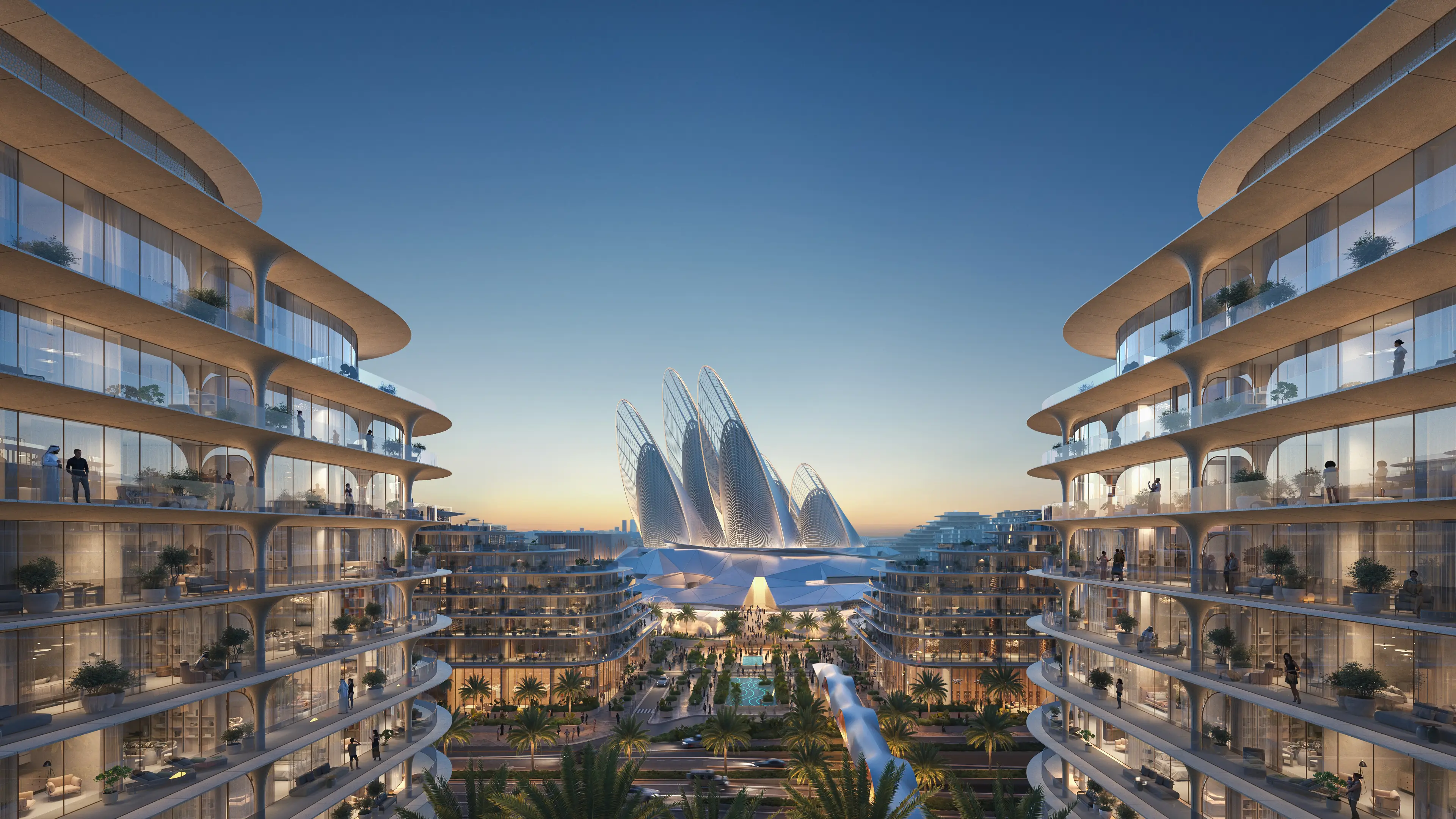 Luxury beachfront residences at The Row Saadiyat in Abu Dhabi with views of the Cultural District and Zayed National Museum. Promoted by ELIVA Real Estate.